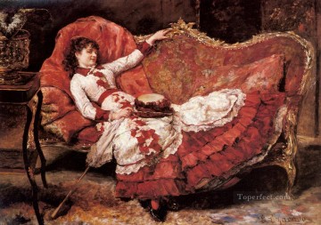 Una dama elegante con un vestido rojo mujer Eduardo León Garrido Pinturas al óleo
